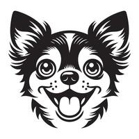 en Lycklig chihuahua hund ansikte illustration i svart och vit vektor