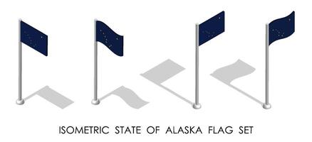 isometrisch Flagge von amerikanisch Zustand von Alaska im statisch Position und im Bewegung auf Fahnenstange. 3d vektor