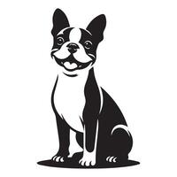 Boston Terrier Hund Sitzung Illustration im schwarz und Weiß vektor