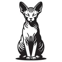 ein heiter Sphynx Katze mit Augen geschlossen Illustration im schwarz und Weiß vektor