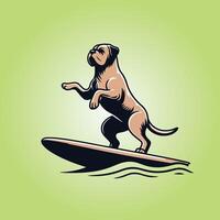 hund spelar surfingbrädor - en bullmastiff hund surfing illustration vektor