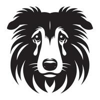 shetland sheepdog - en sorgsen sheltie hund ansikte illustration i svart och vit vektor