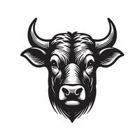 das Vieh - - ein neugierig Stier Gesicht Illustration im schwarz und Weiß vektor