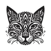 katt ansikte silhuett, stam- tatuering uppsättning full se vit bakgrund vektor