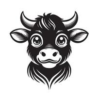 das Vieh - - ein unschuldig Stier Gesicht Illustration im schwarz und Weiß vektor