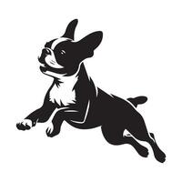 boston terrier - boston terrier hund Hoppar illustration i svart och vit vektor