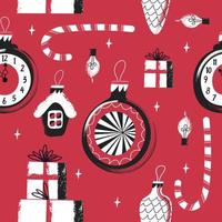 Weihnachten nahtlose Muster mit Weihnachtsschmuck auf rotem Hintergrund..rgb vektor