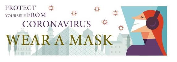 Bitte setzen Sie Ihre Maske auf. Vektorplakat, das die Menschen dazu ermutigt, während der Coronavirus-Pandemie Masken zu tragen. vektor