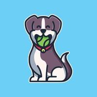 niedliche Hundesymbol-Cartoon-Illustration mit Biss in den Ball vektor