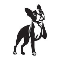 hund logotyp - en orolig boston terrier hund illustration i svart och vit vektor