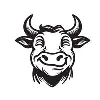 Kuh Clip Art - - ein komisch Stier Gesicht Illustration im schwarz und Weiß vektor