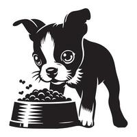 boston terrier - boston terrier hund äter illustration i svart och vit vektor