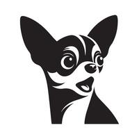en överraskad chihuahua hund ansikte illustration i svart och vit vektor