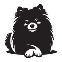 illustration av en avslappnad pomeranian hund i svart och vit vektor