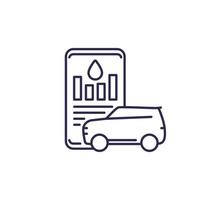 Kraftstoffverbrauch in App, Liniensymbol mit Geländewagen und Telefon vektor