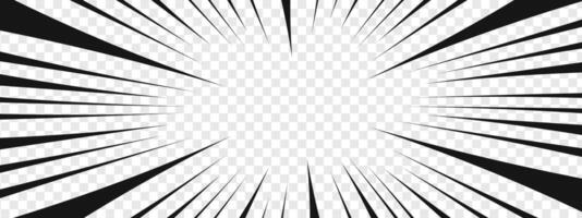 betoning grafisk effekt i komisk manga bok sida. radiell svart rader. tecknad serie visualisering av blixt, stänk, explosion, smäll, skrika, ryta, brista. vektor