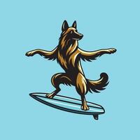 hund spelar surfingbrädor - belgisk herde hund surfing illustration vektor