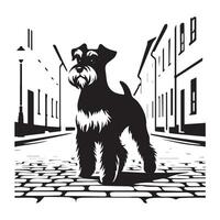 Illustration von ein Miniatur Schnauzer Gehen Nieder ein urig im schwarz und Weiß vektor