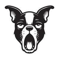 hund logotyp - en sömnig boston terrier hund ansikte illustration i svart och vit vektor