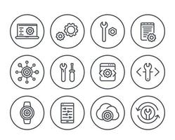 Entwicklung, Engineering, Konfigurationszeilensymbole für Apps und Web vektor