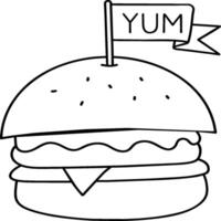 Karikatur Hamburger Färbung Seiten. Burger Umriss. Burger Essen Linie Kunst vektor