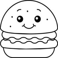 Karikatur Hamburger Färbung Seiten. Burger Umriss. Burger Essen Linie Kunst vektor