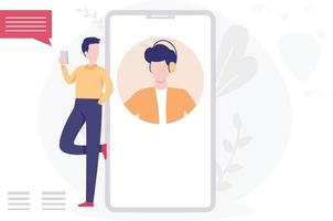 kund som ber om kundtjänstsupport och hjälp på mobiltelefon. vektor