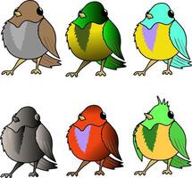 Illustration mehrere über Nacht flauschige Vögel im ein Karikatur Stil. vektor