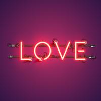Neon realistiskt ord &quot;LOVE&quot; för reklam, vektor illustration