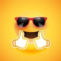 Realistischer Emoticon mit Sonnenbrille und Daumen oben, Vektorillustration vektor