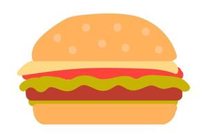 Burger oder Cheeseburger im eben Design. amerikanisch schnell Essen Hamburger. Illustration isoliert. vektor