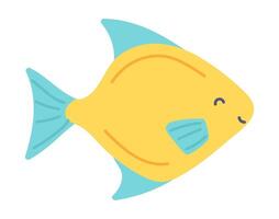 süß tropisch Fisch im eben Design. unter Wasser Blau und Gelb Schwimmen Fisch. Illustration isoliert. vektor
