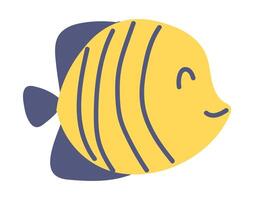 tropisch gestreift Fisch im eben Design. glücklich Gelb und Blau Fisch Baden. Illustration isoliert. vektor