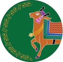 heilige kuh in kalamkari indischer traditioneller volkskunst auf leinenstoffen. Es kann für ein Malbuch, Textildrucke, Handyhüllen, Grußkarten verwendet werden. Logo, Kalender vektor
