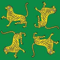 Tiger zeichnete im Ganjfa-Stil. Ganjifa ist ein traditionelles Kartenspiel, das sich im Laufe der Zeit zu einer Kunstform entwickelt hat. Volkskunst aus Maharashtra, Indien Textildruck, Logo, Tapete vektor