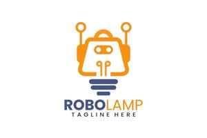 lampa robot modern platt unik logotyp mall och minimalistisk robot Glödlampa logotyp mall design vektor