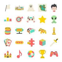 spel, spel genrer och attribut ikon uppsättning, inkluderad ikoner som joystick, tangentbord, virtuell verklighet, slott och Mer symboler samling, logotyp isolerat illustration vektor