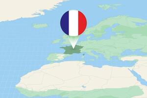 Karta illustration av Frankrike med de flagga. kartografisk illustration av Frankrike och angränsande länder. vektor