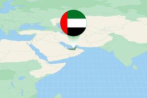 Karte Illustration von vereinigt arabisch Emirate mit das Flagge. kartografisch Illustration von vereinigt arabisch Emirate und benachbart Länder. vektor