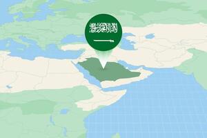 Karte Illustration von Saudi Arabien mit das Flagge. kartografisch Illustration von Saudi Arabien und benachbart Länder. vektor