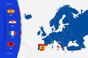 Karta av Europa med markant Kartor av länder deltar i grupp b av de europeisk fotboll turnering 2024. vektor