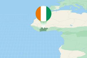 Karte Illustration von Elfenbein Küste mit das Flagge. kartografisch Illustration von Elfenbein Küste und benachbart Länder. vektor