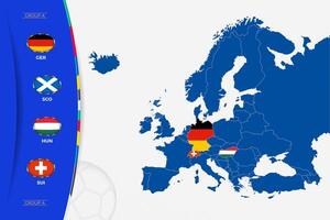 Karte von Europa mit markiert Karten von Länder teilnehmen im Gruppe ein von das europäisch Fußball Turnier 2024. vektor