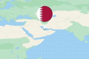 Karte Illustration von Katar mit das Flagge. kartografisch Illustration von Katar und benachbart Länder. vektor