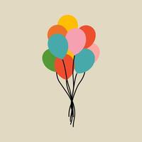 Urlaub Elemente im modern Wohnung, Linie Stil. Hand gezeichnet Illustration von Bündel von Luftballons mit Band Seil, isoliert Grafik Design Element vektor