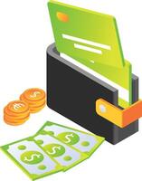Geld und Geldautomat Karte im Brieftasche vektor