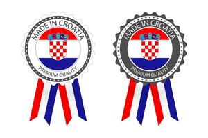 två modern tillverkad i kroatien etiketter isolerat på vit bakgrund, enkel klistermärken i kroatisk färger, premie kvalitet stämpel design, flagga av kroatien vektor
