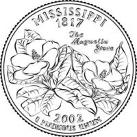 amerikanisch Geld Quartal 25 Cent Münze Mississippi vektor