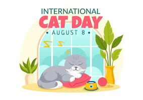 International Katze Tag Illustration auf August 8 mit Katzen Tiere Liebe Feier im eben Karikatur Hintergrund Design vektor