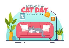 International Katze Tag Illustration auf August 8 mit Katzen Tiere Liebe Feier im eben Karikatur Hintergrund Design vektor